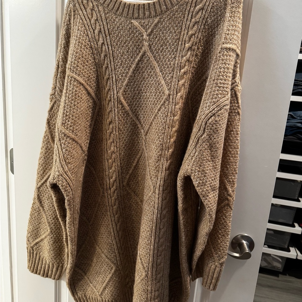 American Eagle Outfitters Brown Cable Knit Crew Neck Sweater